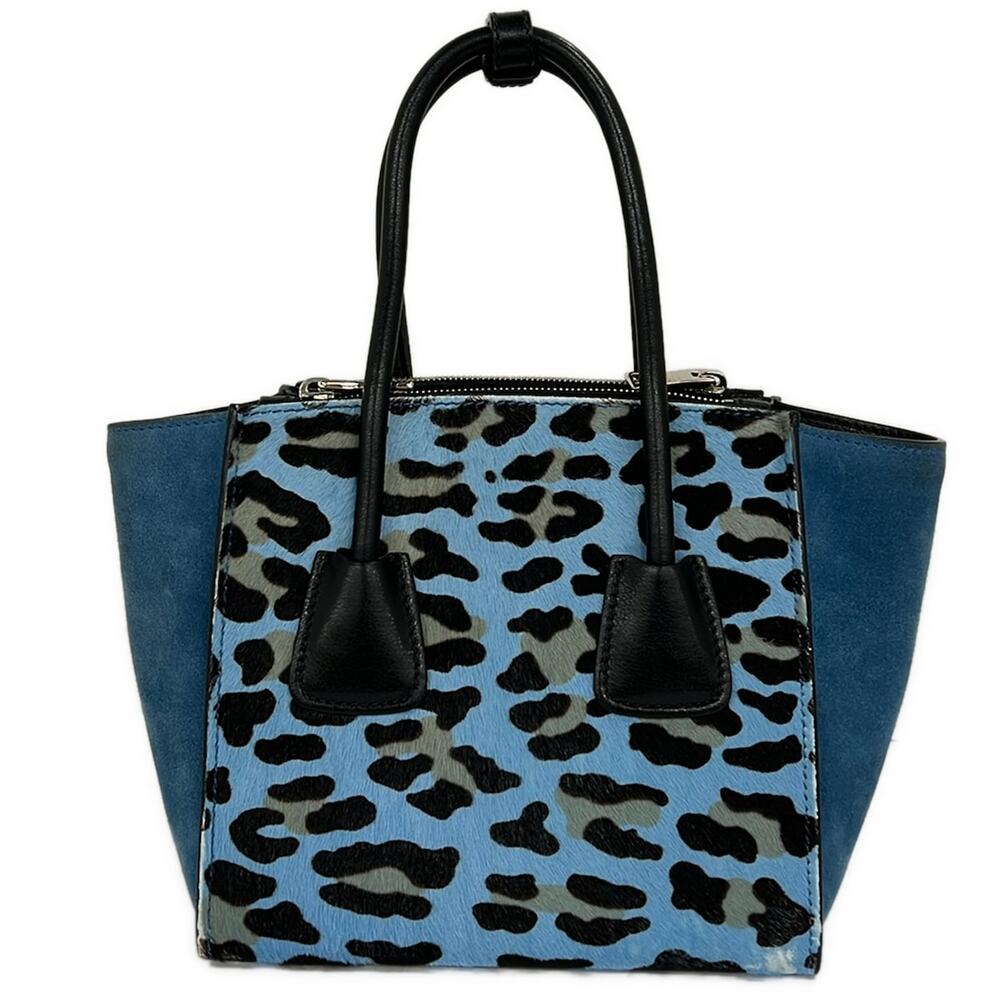 Prada Tote Bag Light Blue Black Multi Unborn Calf Suede Leather - Picture 3 of 13